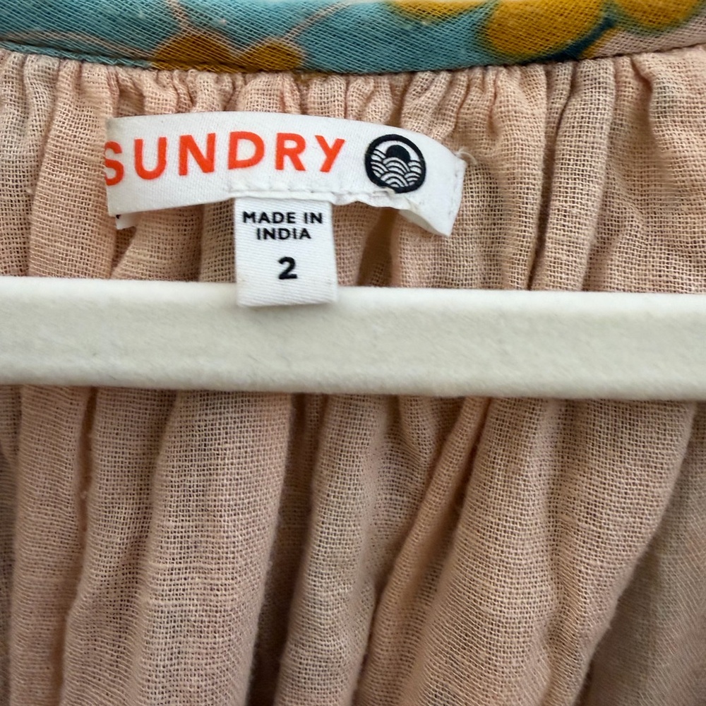 Sundry Vintage Inspired Floral Midi Dress in Mustard and Sky Blue - Picture 2 of 3